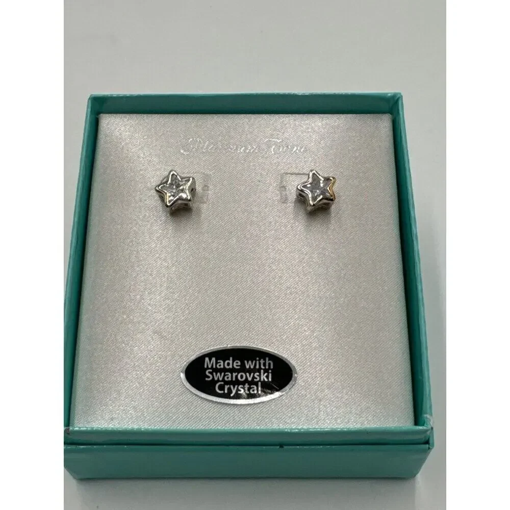 Swarovski Star Crystal Stud Earrings Platinum Tone NWT Gift Box